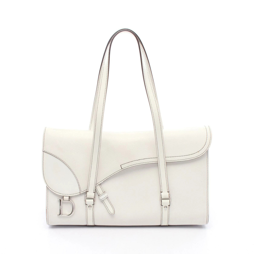 Christian Dior SADDLE Shoulder Bag Leather White